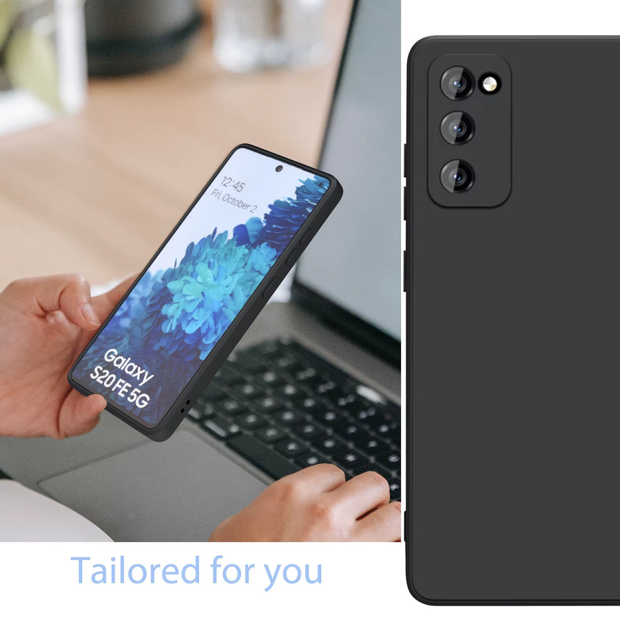 Quadratische Flüssigsilikonhülle für Samsung Galaxy S20 FE in Blau und Schwarz mit weicher Stoff-Rückseite - Bild 6