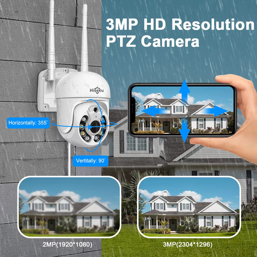 Hiseeu 5MP Outdoor WiFi PTZ IP Kamera mit 1536P Auflösung, 5X Digital Zoom und Audio, Weiß - Bild 2