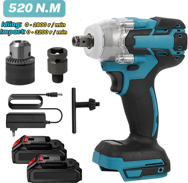 Bürstenloser Akku-Schlagschrauber mit 520 Nm Drehmoment und 1/2 Zoll Antrieb, kompatibel mit Makita 18V LXT Akkus, Blau - Bild 1