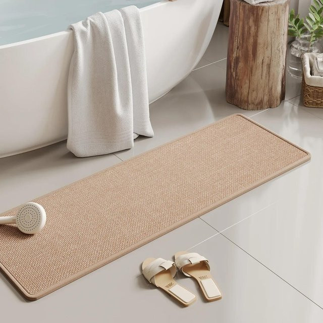 Lodestar Badematte aus Leinen in Braun, rutschfest und schnell trocknend, B/T: 40 x 60 cm - Bild 1