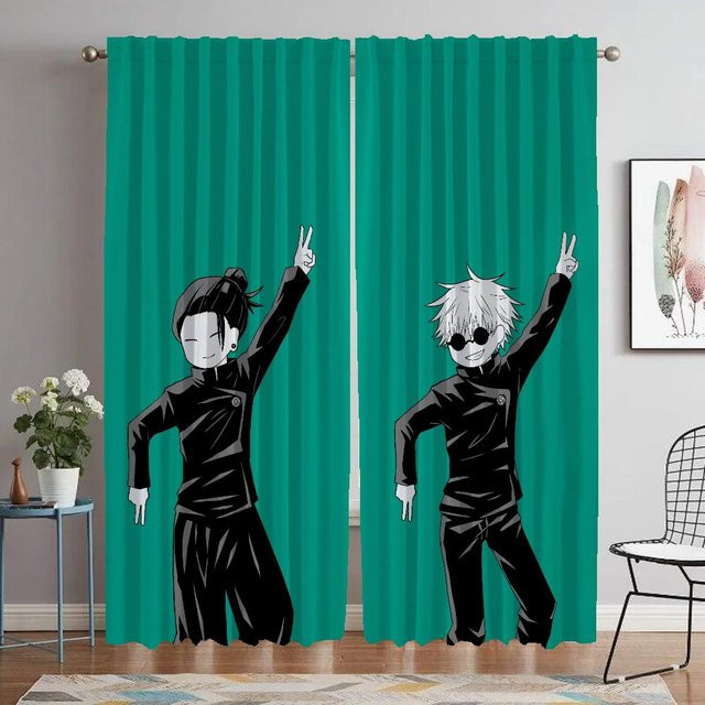 Yiran Furniture Verdunkelungsvorhänge Gojo Satoru Tüll in Grün, 2er-Set, B: 74 cm, H: 114 cm - Bild 1