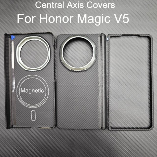 Zubehör für Honor Magic V5: Magnetische Central Axis Covers Handyhülle aus Aramid-Carbonfaser in Schwarz - Bild 1