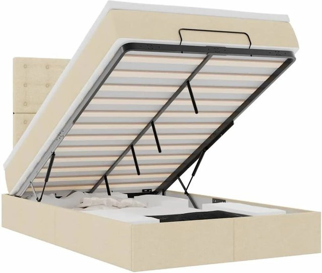 vidaXL Ottoman-Bett mit Matratze und LED-Unterbettbeleuchtung in Creme, inklusive USB-Ladeport und Boxspring-Funktion, B/T: 120 x 190 cm - Bild 1