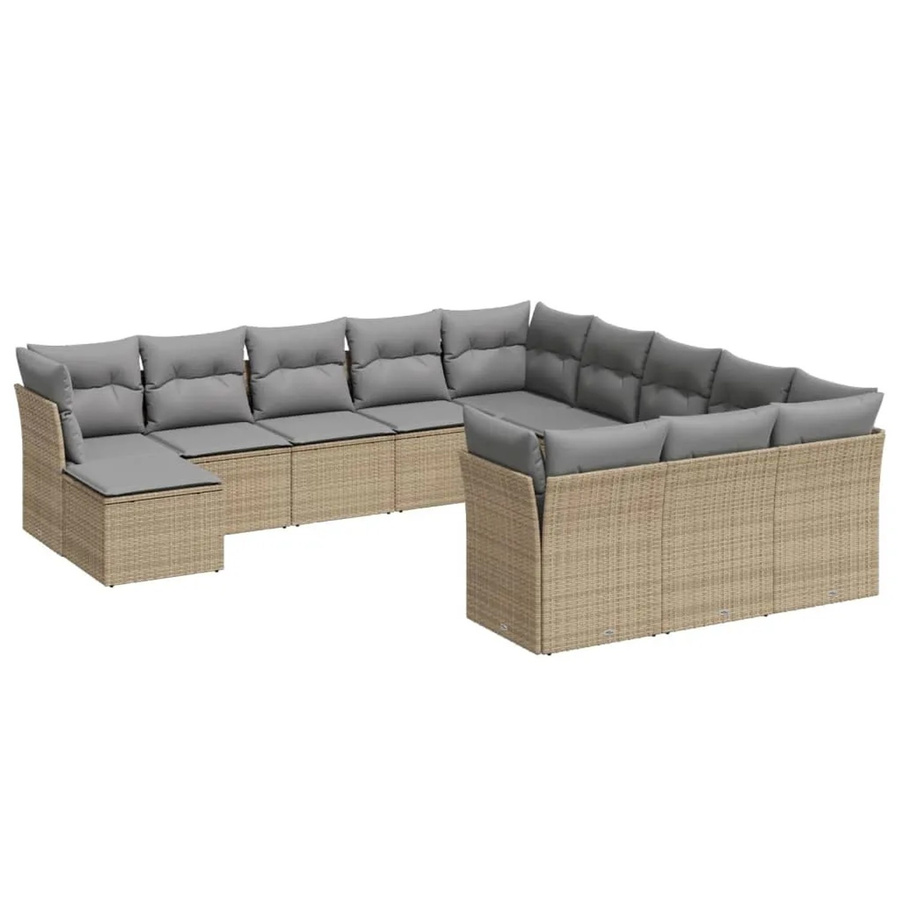 vidaXL 12-tlg Garten-Sofagarnitur Modell 6 aus Poly-Rattan in Beige mit Kissen und Metallrahmen - Bild 2