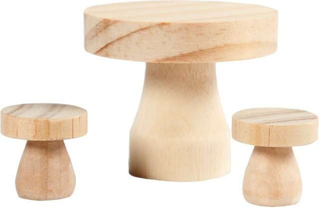 Miniatur Tisch und Hocker von Creativ Company in Beige aus Kiefern- und Pappelholz - Bild 1
