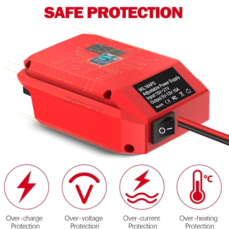 BSIDE Power-Wheel-Adapter für Milwaukee 18V 20V Li-Ionen-Akkus, 18V auf 12V Abwärtswandler mit Zigarettenanzünder-Buchse, Farbe: Rot - Bild 2