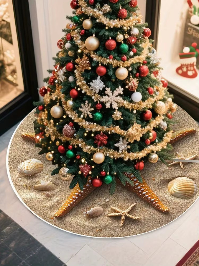 VIKAMA Weihnachtsbaumrock mit maritimem Strandmotiv, Seestern- und Muschel-Design sowie sandiger Textur für deine Weihnachtsdekoration - Bild 6
