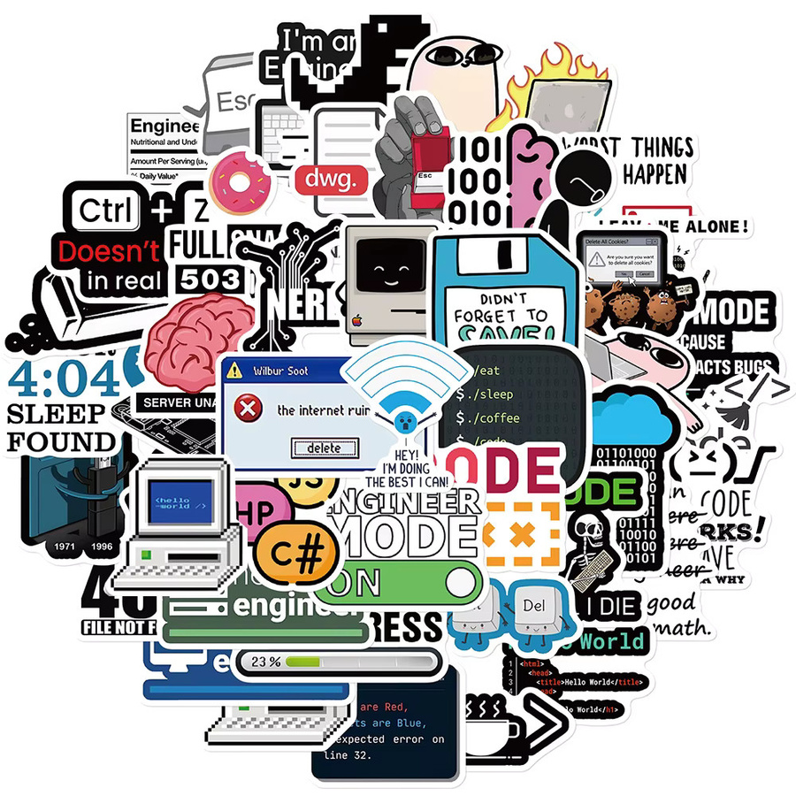 Rspctou Lustige Cartoon Programmieringenieur Aufkleber Java 404 Netzwerkfehler Sticker für Laptop und Koffer in Multicolour - Bild 2