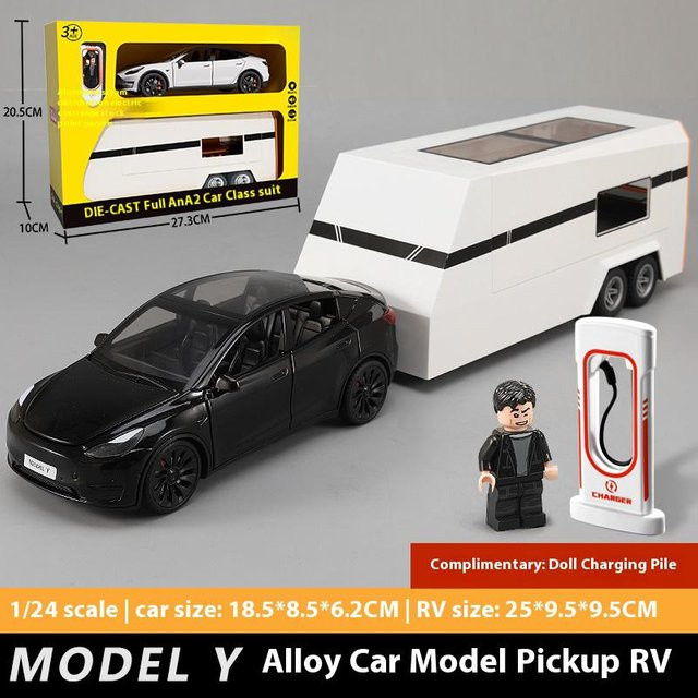 Linyi Toy Car Model Y Model X Model S Anhänger Wohnmobil, Spielzeugfahrzeug, Metall, 1:24, Weiß, ab 14 Jahren - Bild 1