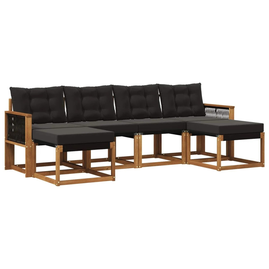 vidaXL Outdoor-Sofagarnitur in U-Form aus massivem Akazienholz und Textilene mit 6 Kissen, Schwarz und Natur - Bild 2
