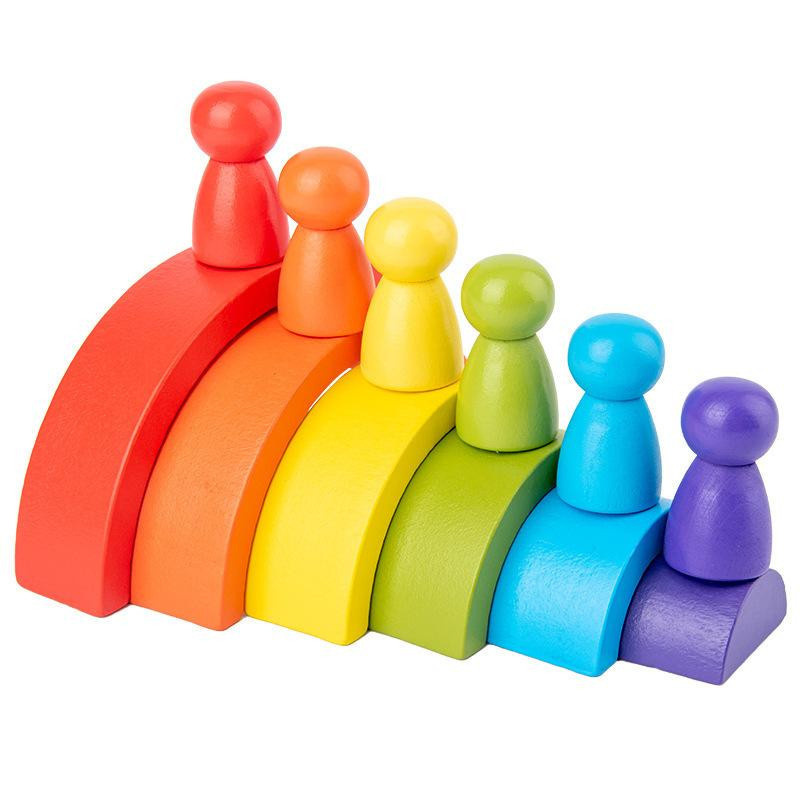Montessori Regenbogen Stapelblock, Holzspielzeug, blau, bunt, ab 0 Jahre - Bild 1
