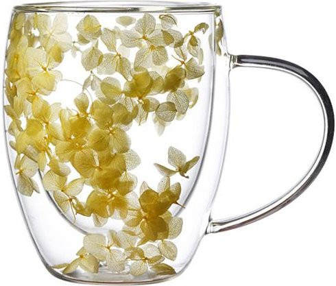 SUNJOY HOUSE Doppelwandige Glas-Kaffeetasse mit Blumenmuster in Gelb - Bild 1