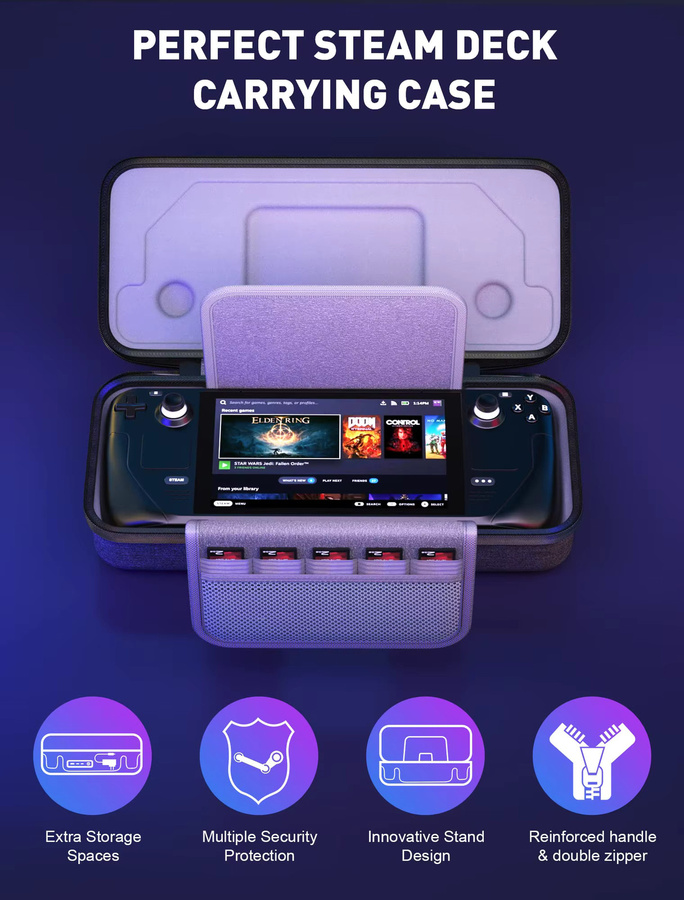SZKOSTON Tragetasche für die Steam Deck Spielekonsole in Grau mit Kartensteckplätzen für Gaming-Zubehör - Bild 2
