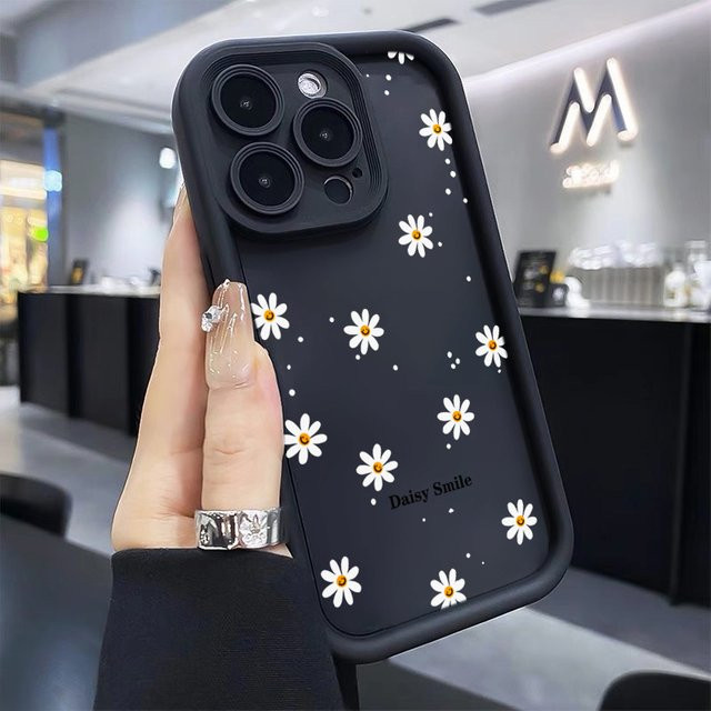Stoßfeste Silikon-Handyhülle mit Gänseblümchen-Muster für Apple iPhone in Schwarz - Bild 1