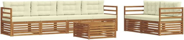 vidaXL Outdoor-Sofagarnitur 7-teilig aus Akazienholz mit Kissen in Natur und Creme - Bild 1
