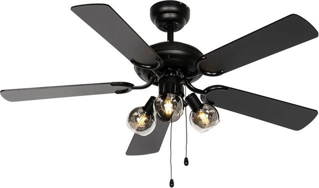 QAZQA Deckenventilator Mistral Vidro in Schwarz mit Holzprint, 3-flammig, Durchmesser: 107,5 cm - Bild 1