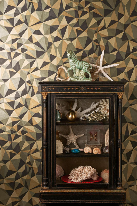 Cole & Son Tapete Quartz in Gold, Silber und Beige mit geometrischem Art Deco Design und abstraktem Muster aus Non-Woven - Bild 2