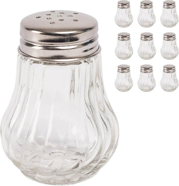 Relaxdays Salz und Pfefferstreuer 10er Set aus Glas in Transparent und Silber, B: 5 cm, H: 6,5 cm - Bild 1