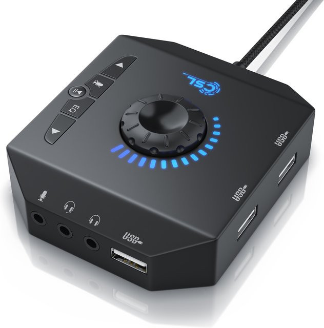 CSL externe USB Soundkarte mit Lautstärkeregelung in Schwarz für Headset, Kopfhörer und Mikrofon - Bild 1