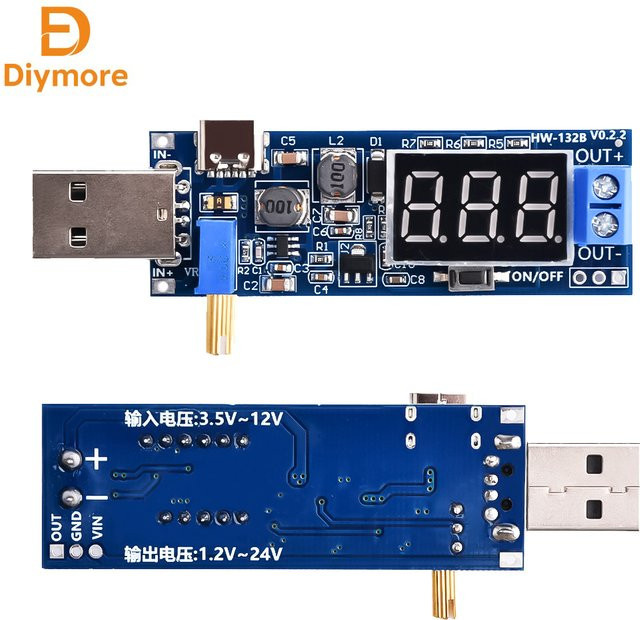 Diymore DC-DC Boost-Spannungsreglermodul mit USB-C Schnittstelle, einstellbare Ausgangsspannung 1,2–24 V, Farbe: Blau - Bild 1
