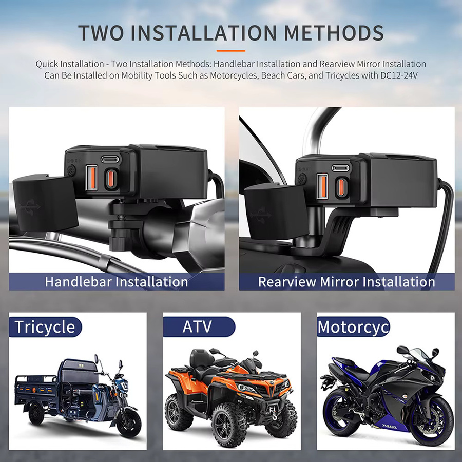 Extractme 78W Motorrad-Schnellladegerät mit PD+QC3.0, digitalem Voltmeter und einziehbarem Kabel in Schwarz - Bild 6
