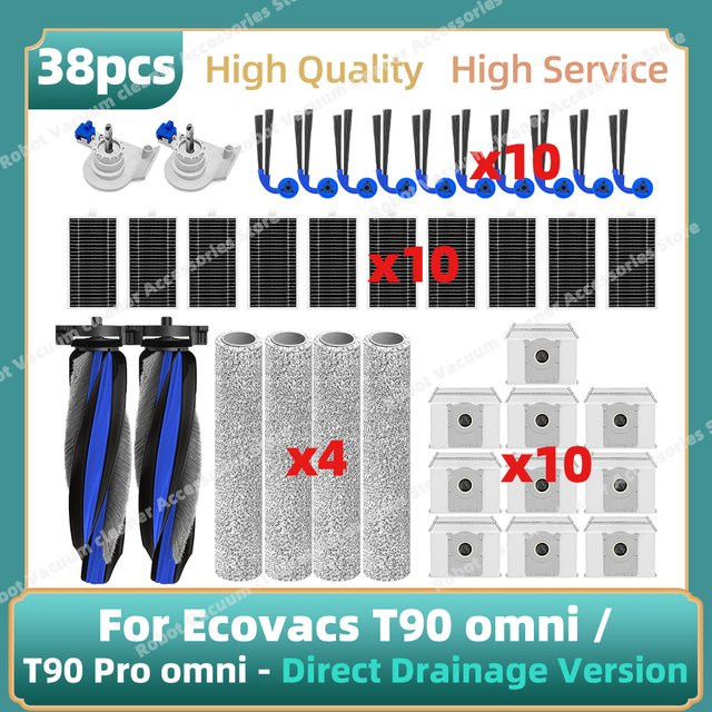 Ecovacs Ersatzteil-Set für T90 Omni und T90 Pro Omni mit Direktablauf, bestehend aus Hauptbürste, Seitenbürste, Filter, Wischmopp und Staubbeutel, Multicolor - Bild 1