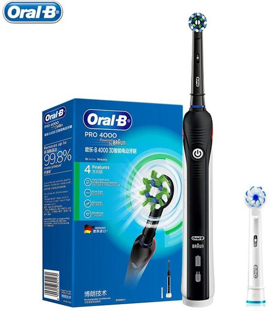 Oral B Ultraschall-Elektrozahnbürste Pro4000 3D Smart mit Zahnaufhellung für Erwachsene in Weiß oder Schwarz - Bild 1