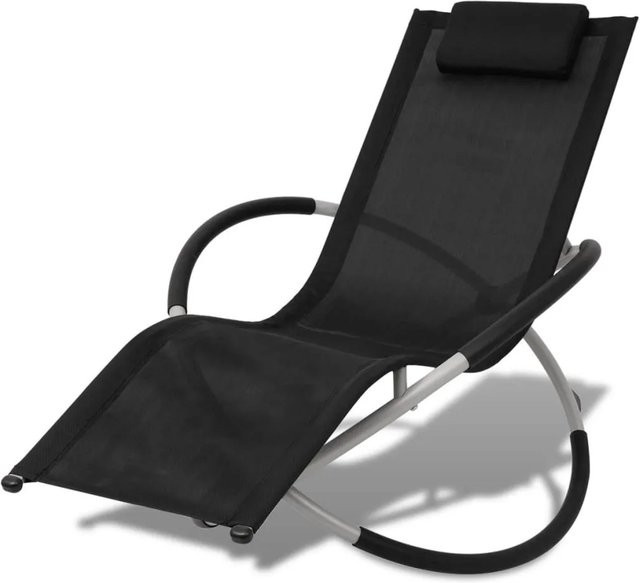Furnicato Sonnenliege Geometrisch aus verzinktem Stahl mit Textilene-Gewebe in Schwarz und Grau, B/T/H: 144 x 74 x 85 cm - Bild 1