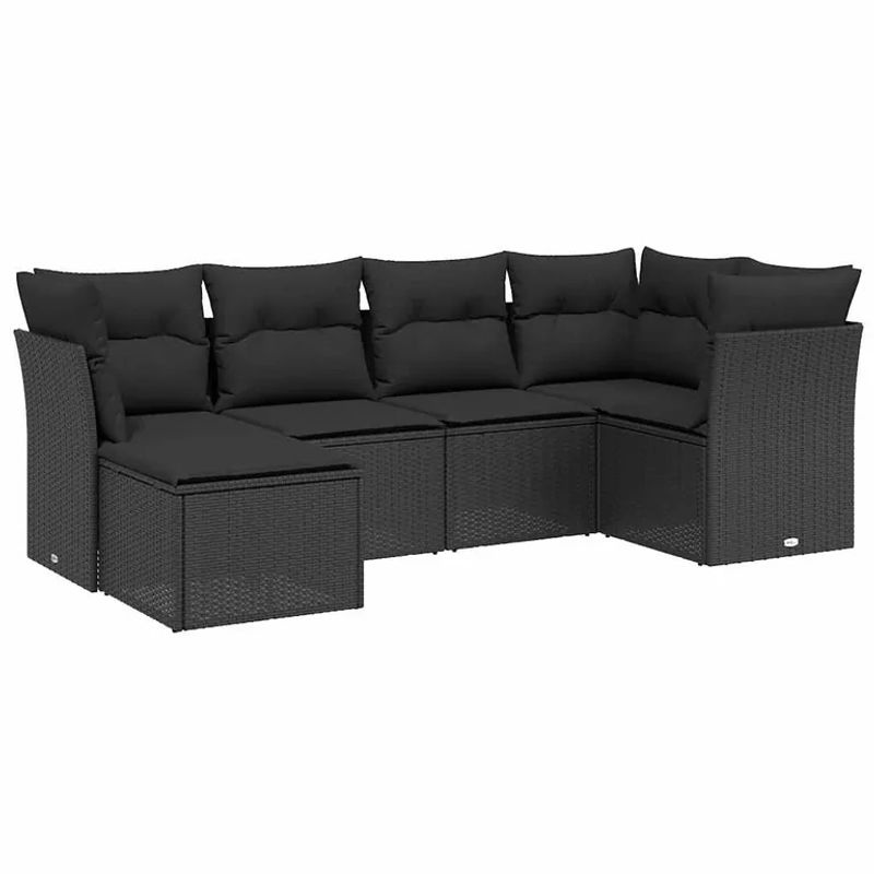 vidaXL 6-tlg Garten-Sofagarnitur in L-Form aus schwarzem Poly-Rattan mit Sitzkissen und Rückenkissen - Bild 3