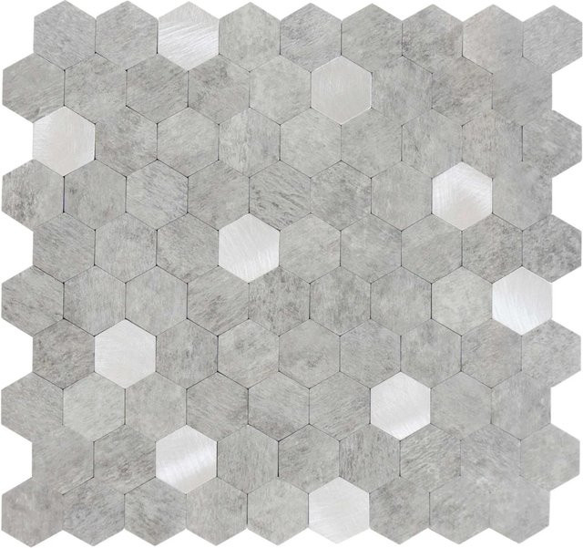 Dalsys Selbstklebende Fliesen Hexagon in Hellgrau Silber, 11 Stück mit 0,88 m² Abdeckung - Bild 1