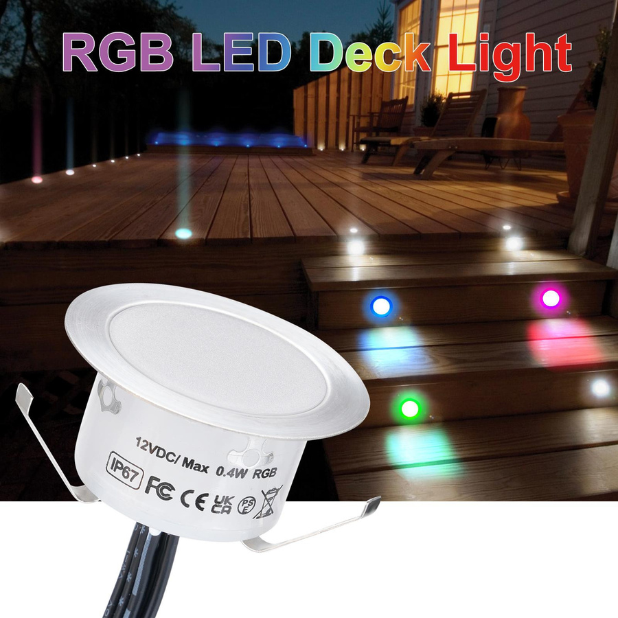 TOMTOP JMS 10er Set RGB LED Bodenstrahler IP67 wasserdicht, dimmbar und farbwechselnd, rund, Edelstahl Silber, für Außenbereich, Garten und Sauna - Bild 2