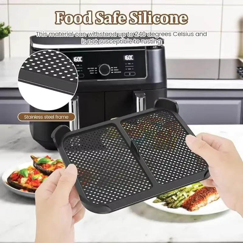 Ninja Spritzschutz aus Silikon für Air Fryer AF400 AF451 DZ401 Modelle, wiederverwendbares Spritzpad in Schwarz, rechteckig - Bild 4