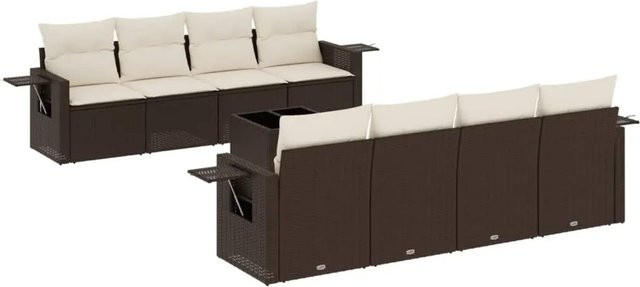 vidaXL 9-teilige Garten-Sofagarnitur aus Poly-Rattan in Braun mit cremeweißen Kissen - Bild 1