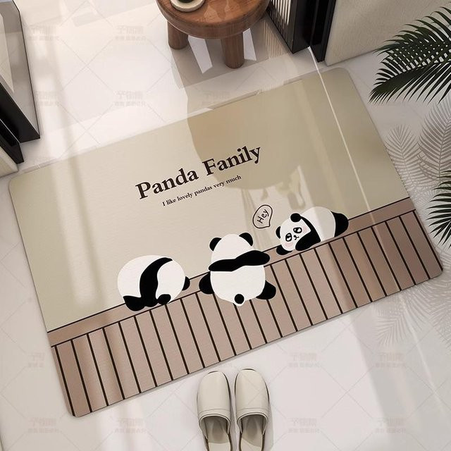 VIKAMA Diatomeenerde Bodenmatte mit Panda-Motiv, rutschfest und wasserdicht, Farbe: Beige, B/T: 60 x 40 cm - Bild 1