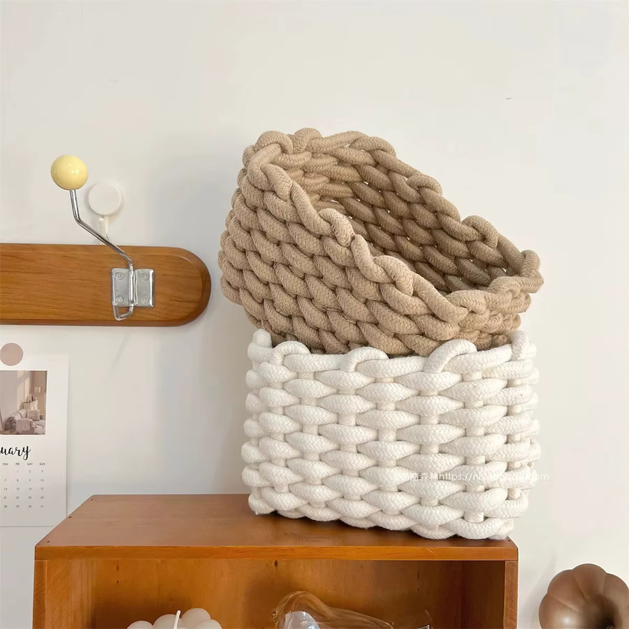 Multifunktionale gewebte Aufbewahrungskörbe aus Stoff in Braun als Organizer-Box für Schreibtisch, Kosmetik und Spielzeug - Bild 2