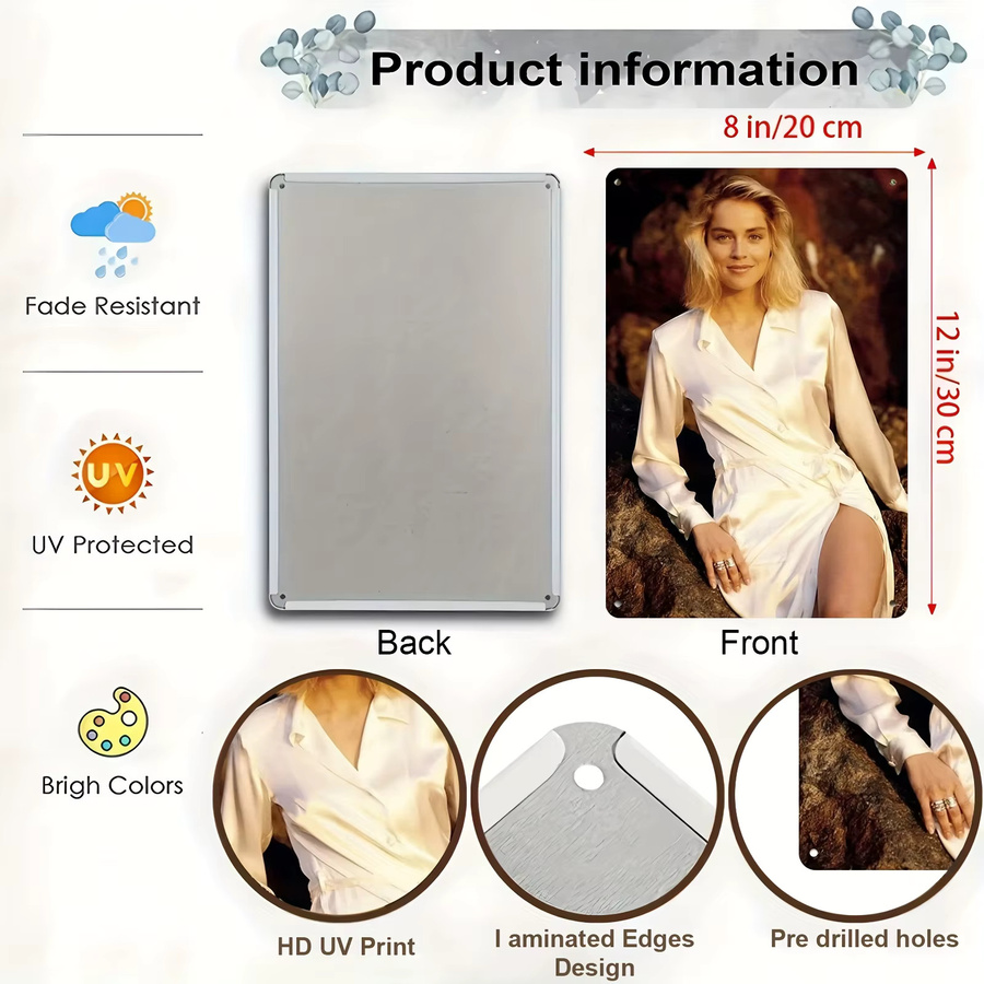 Sharon Stone Filmplakat Metall-Wandkunst CIFBUY Vintage-Dekoration, Mehrfarbig, Breite: 30,48 cm - Bild 3