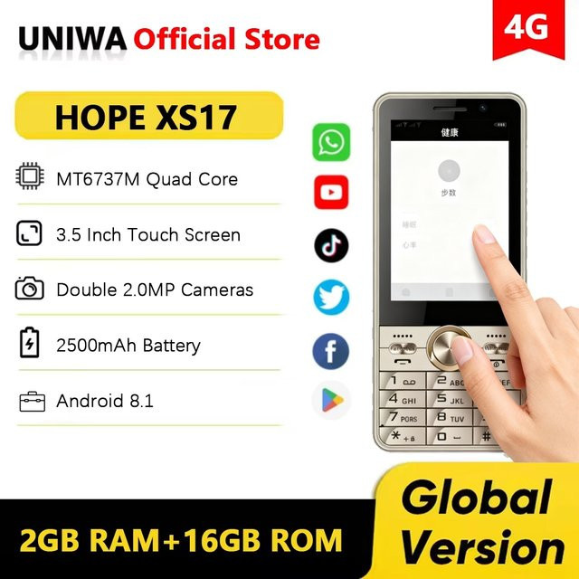 UNIWA HOPE XS17 4G Android Smartphone mit Touchscreen Tastatur, Gold, 3,5 Zoll, 2GB RAM, 16GB ROM, Dual SIM und GPS - Bild 1