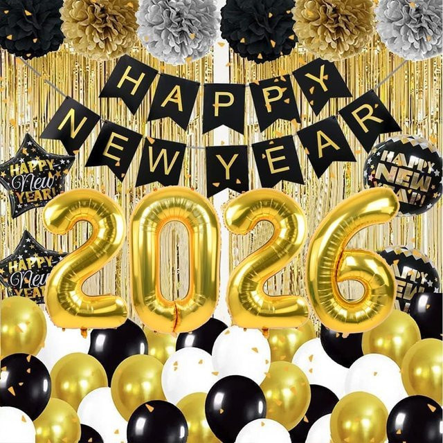 Goldenes Silvester Banner mit Buchstaben für deine Neujahrsdekoration 2026, 76,2 cm - Bild 1