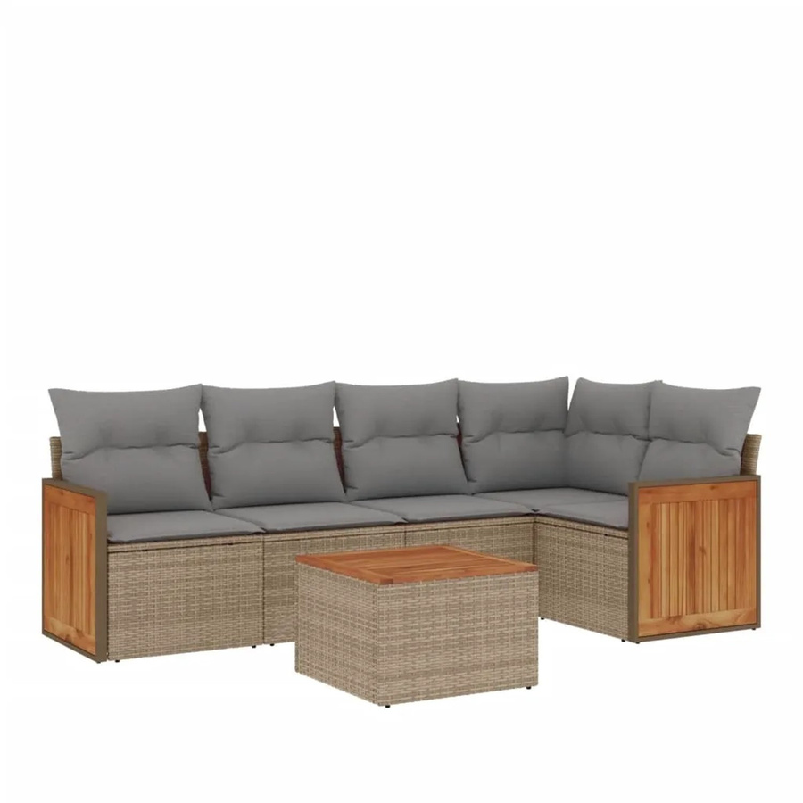 vidaXL 6-tlg Garten-Sofagarnitur aus Polyrattan mit Kissen und Couchtisch in Beige und Grau - Bild 2