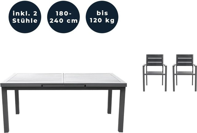 Home Deluxe Garten-Sitzgruppe Calido Madera in Anthrazit mit ausziehbarem Tisch und 2 Stühlen - Bild 2