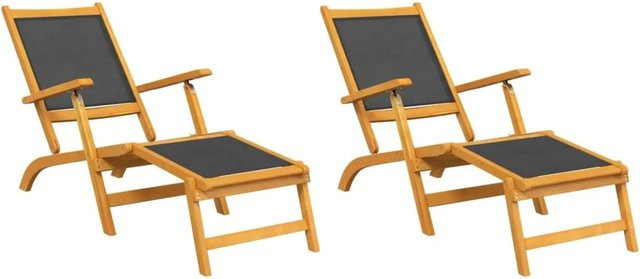 vidaXL Garten-Liegestühle Set aus Akazienholz und Textilene in Braun und Schwarz mit verstellbarer Kopfstütze und Armlehnen - Bild 1