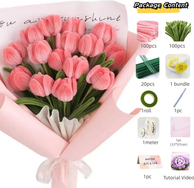 200 Stück Pfeifenreiniger Bastelset in Pink mit Metallstäben und Zubehör - Bild 1