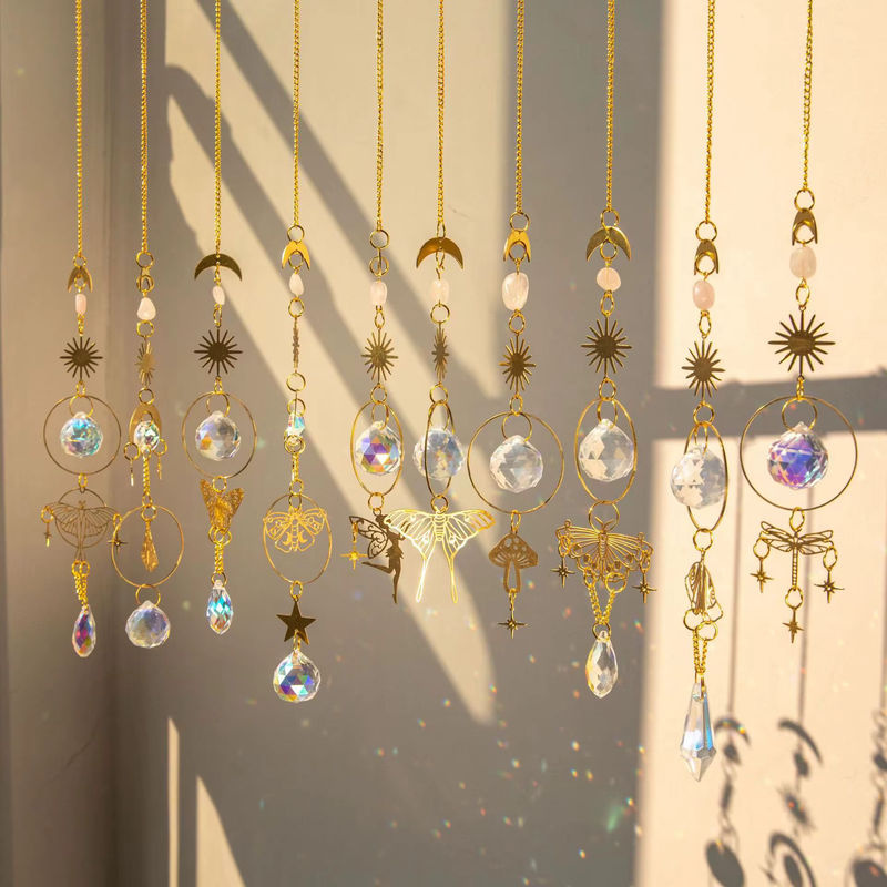 Bohemian Traumfänger mit Schmetterling, Rosenquarz und Rohstein in Rosa und Gold zur Dekoration von Garten, Fenster und Raum - Bild 5