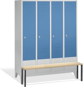 C+P Umkleidespind Classic mit Sitzbank, 4 Abteile, Front Lichtblau, Korpus Lichtgrau, H x B x T: 185 x 159 x 50/81,5 cm - Bild 1