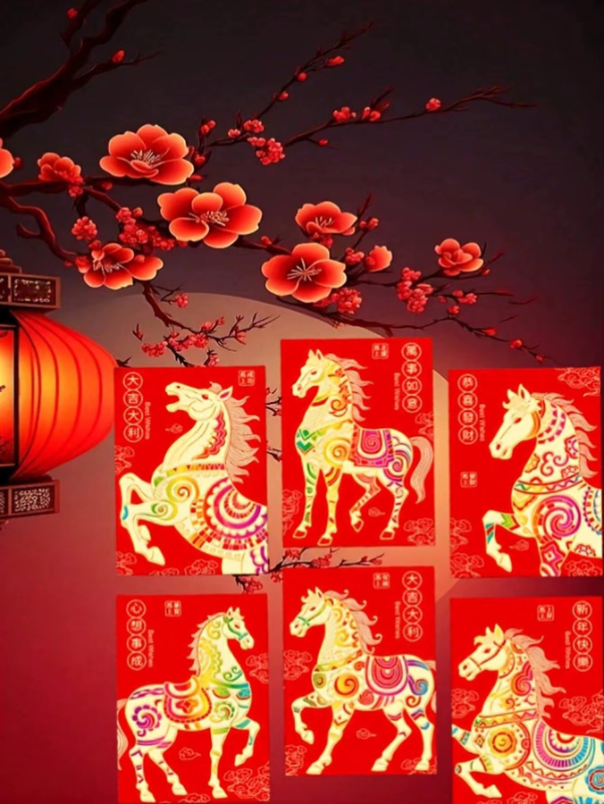24 Stück Rote Chinesische Neujahrs-Glückspferd-Umschläge aus Papier für Mondneujahr, Hochzeit und Geburtstag - Bild 3