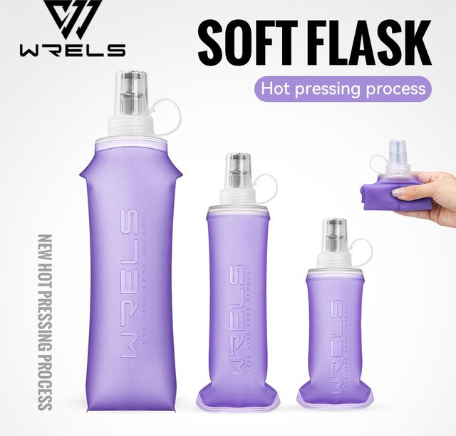 WRELS Zusammenklappbare Wasserflasche aus Silikon, BPA-frei, 150 ml, Blau und Lila - Bild 1