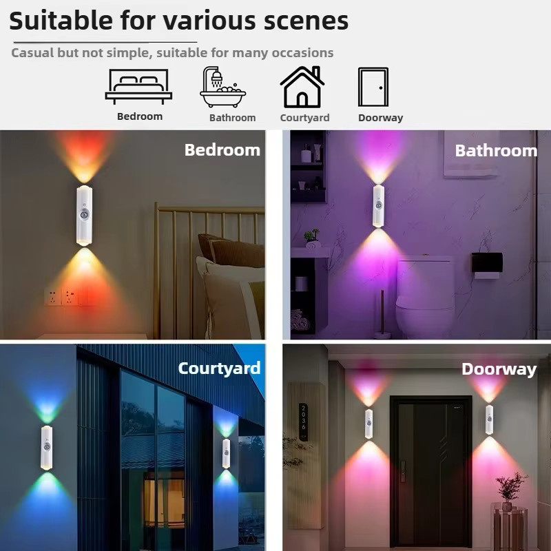 Szaoju Doppelkopf LED Nachtlicht mit Bewegungssensor und RGB Stimmungslicht, wiederaufladbare magnetische Wandlampe in Weiß und Multicolour für Treppenhaus, Schlafzimmer und Wohnzimmer - Bild 4