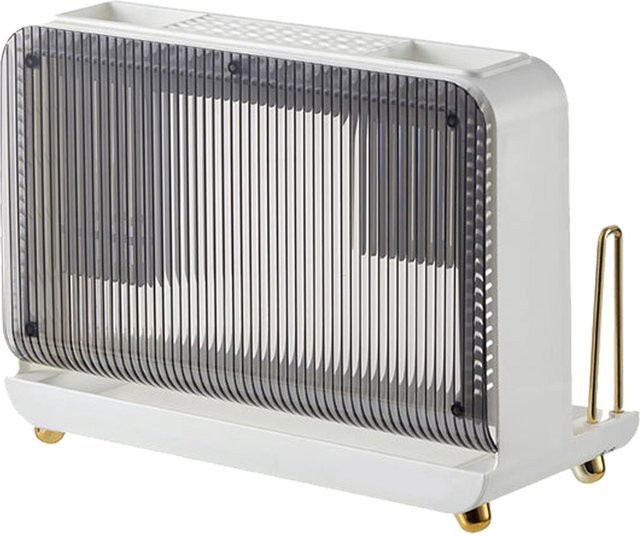 Multifunktionaler Besteckhalter von CosyHome mit Abtropfschale, Anti-Rutsch Bestecktrockner für Küchenarbeitsplatten in White und Grey, B/T/H: 25,1 x 15,8 x 15,8 cm - Bild 1