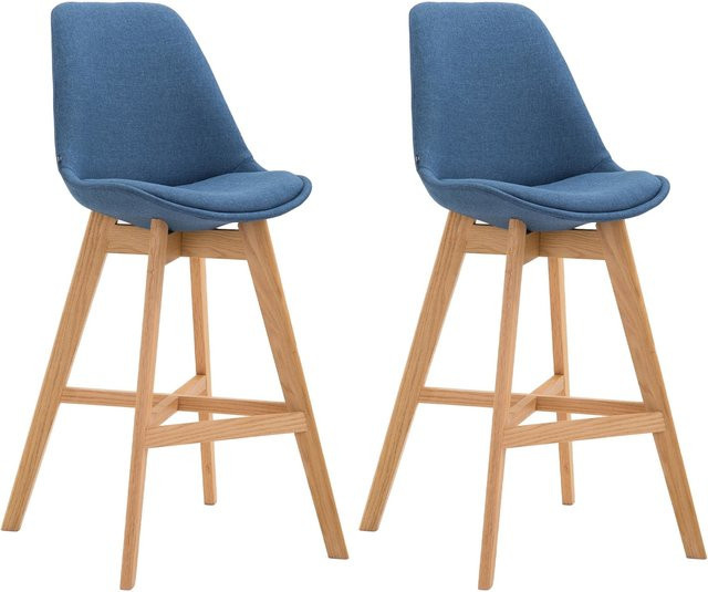 CLP 2er Set Barhocker Cannes mit blauem Stoff-Bezug und Eichenholz-Gestell - Bild 1