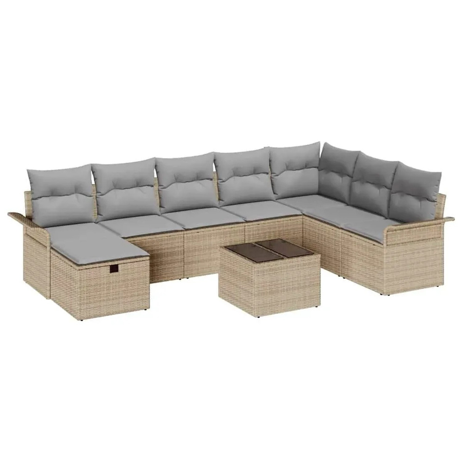 vidaXL Garten-Sofa-Set aus Polyrattan in L-Form mit 9 Teilen, Beige, inklusive Kissen und integriertem Stauraum - Bild 2